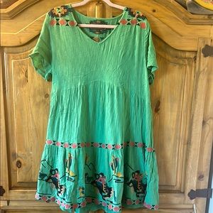 Green Embroidered Dress with Floral Accents